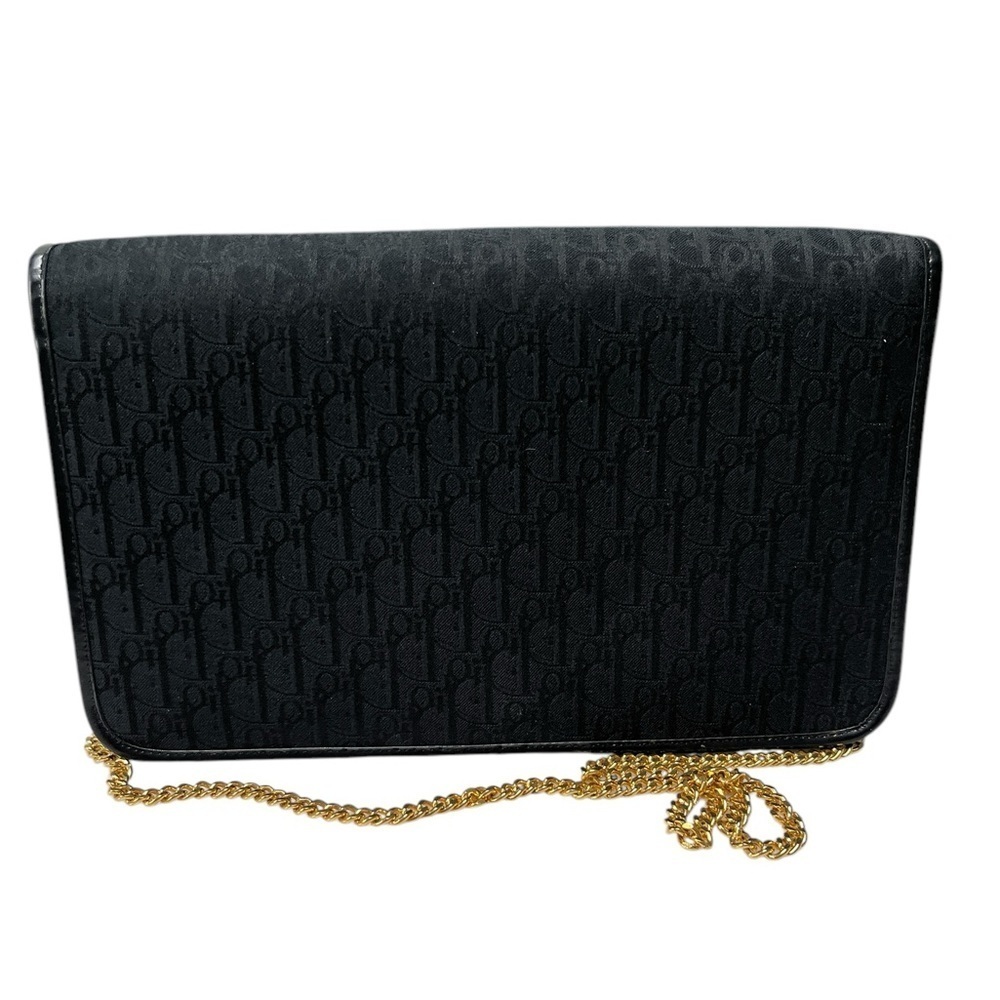 Christian Dior Vintage Oblique Trotter Chain Shoulder Bag Black Canvas Gold - Picture 3 of 16